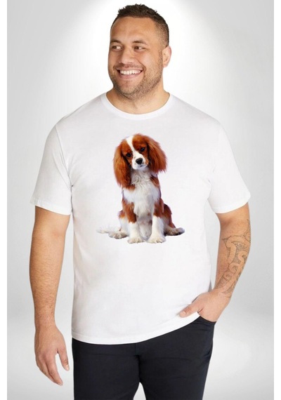 Angemiel Cavalier King Charles Spaniel Beyaz Büyük Beden Kadın Erkek Ünisex Basic Ön Baskılı Tişört Beyaz