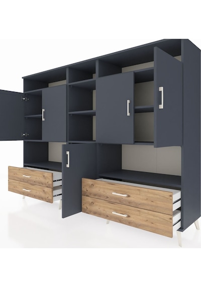Hyperion Dolap 12 Raflı 4 Çekmeceli 5 Kapaklı 220x44x163 Antrasit Antrasit-antrasit/çam Hyperion Dolap 12 Raflı 4 Çekmeceli 5 Kapaklı 220x44x163 Antrasit Antrasit-antrasit/çam