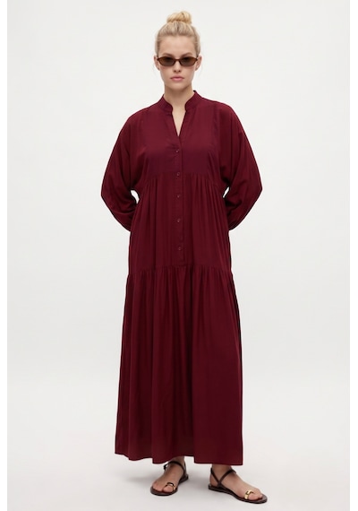 Ritnice Kadın Modest New Base %100 Viskon Bordo Maksi Boy Yazlık Elbise