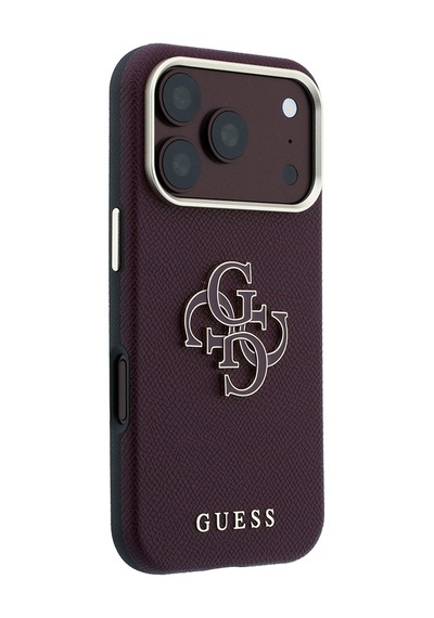 Apple iPhone 18 Pro Max Uyumlu Kılıf Guess  Lisanslı Yazı Ve 4g Büyük Resin Logolu Pu Kapak Bordo
