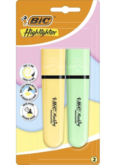 Bic Marking Flat Fosforlu Kalem Pastel Sarı-yeşil 2 Li Çok Renkli
