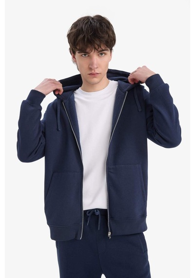 DeFacto Comfort Fit Kapüşonlu İçi Yumuşak Tüylü Basic Düz Kalın Fermuarlı Sweatshirt D7599AX25SPNV135