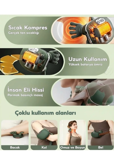 N71 Parmak Masaj Cihazı Yoğuran El Hissi Sunan Isıtmalı Masaj Aleti Taşınabilir,şarjlı Boyun,sırt,omuz,bacak Koyu Gri - Yeşil
