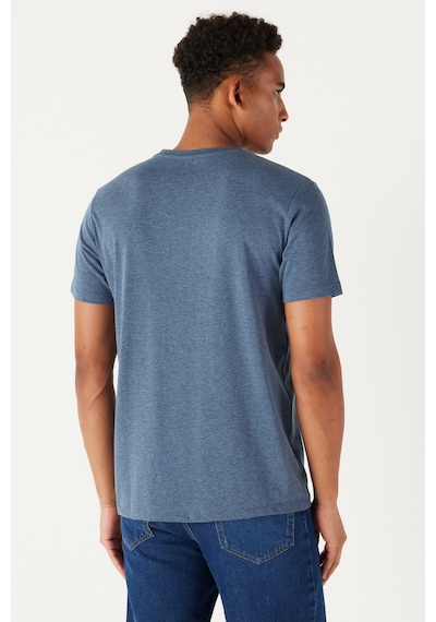 AC&Co / Altınyıldız Classics 4A4800000001INJXS Slim Fit Bisiklet Yaka Kısa Kol Pamuklu Erkek Tişört İndigo Melanj