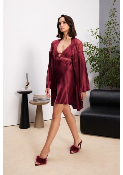 Pierre Cardin 6'lı Bordo Uzun Gecelik Sabahlık Set 6035 Bordo