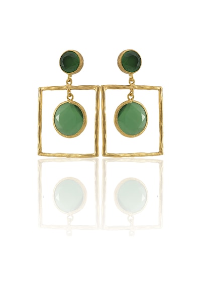Kadir Jewellery 22 Ayar Altın Kaplama Kadın Sallantılı Küpe -el İşçiliği Ve Hipoalerjenik Küpe-e85 Yeşil