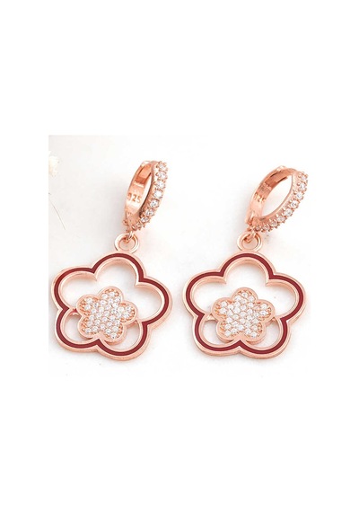 Aya Diamond Gümüş Rose Sallantılı Çiçek Desenli Kadın Küpe Rose