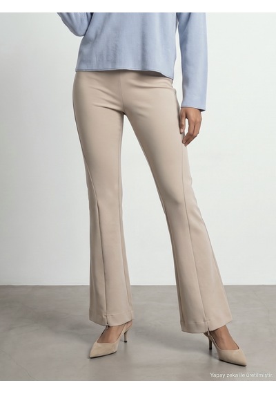 Dilvin 73037 Fermuar Detaylı Flare Pantalon Koyu Taş