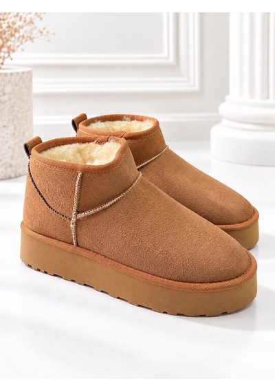 Dabab Shoes Kardelen Kadın Taba Lüks Süet İçi Kürklü Sıcak Astarlı 5 Cm Kalın Tabanlı Kısa Bot Kar Botu