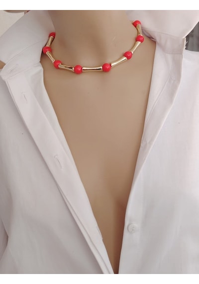Rio Nar Çiçeği Gold Choker Kolye Renkli