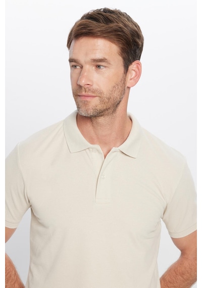Tudors Erkek Slim Fit Dar Kesim Pamuklu Yumuşak Dokulu Serin Tutan Kumaş Düz Pike Beyaz Polo Yaka Tişört-31629 Taş