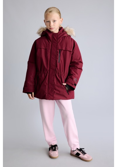 Defacto Çıkarılabilir Suni Kürk Yaka Kapüşonlu Polar Astarlı Fermuarlı Şişme Kayak Montu Kız Çocuk F4480a826wnbr115 Bordo-br115