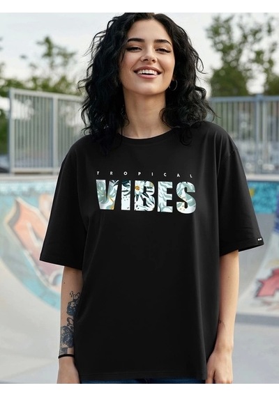 Modi Baskılı Oversize T-shirt - Siyah - Mymg146036