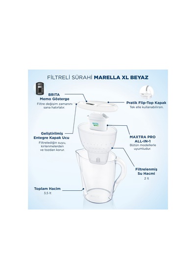 Brıta Marella Xl Maxtra Pro All-ın-1 Filtreli Su Arıtma Sürahisi - Beyaz