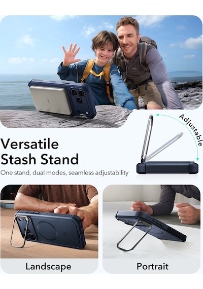 Esr Apple Uyumlu iPhone 17 Pro Cyber Tough Magsafe Stantlı Kılıf - Lacivert Lacivert