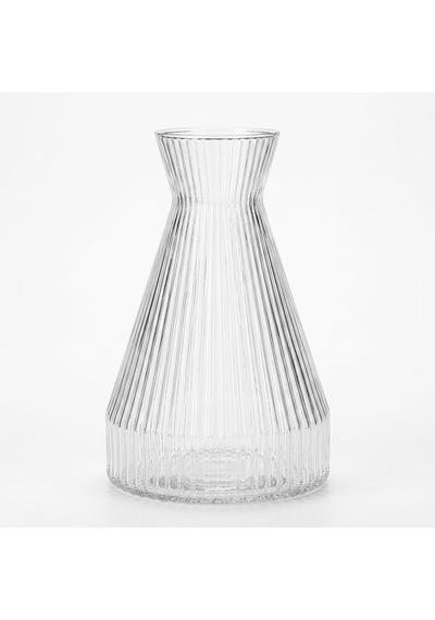 Tr Pure Model Şeffaf Cam Vazo - Optikli Çizgili Dokulu, Modern Dekoratif Çiçeklik Ve Masa Üstü Vazo 22x15 Cm Genel