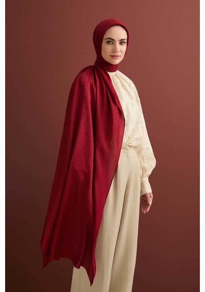 Imannoor Zincir Desen Bordo Pamuk İpek Şal 70x210 Bordo