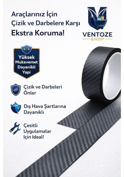 Karbon Fiber Desenli Araç Kapı Eşiği Koruyucu Bant Çizilme Önleyici 3 Cm X 3 Metre Karbon Bant 3 CM x 3 M