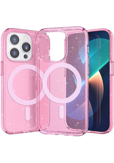 Nourthkiingdom Apple Uyumlu iPhone 14 Pro Max Kılıf Magsafe Şarj Özellikli Parlayan Simli Saydam Renkli Nrtk Allstar Kapak - Mor Mor