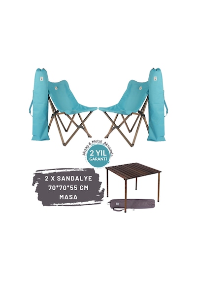 Bag The Joy Ahşap Masa Sandalye Seti Antrasit-Turkuaz-70 70 55cm Turkuaz