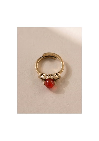 Esoo Jewelry Vintage Taşlı Bohem Ayarlanabilir Kadın Yüzük Antik Pirinç - Bordo