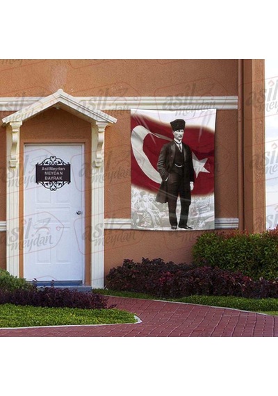 Kalpaklı - Sivil Gazi Mustafa Kemal Atatürk - Ay Yıldız - Türk Bayrağı Poster - Bayrak 100x150 Cm 1