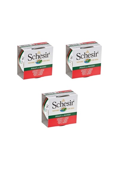 Schesir Jelly Tavuk Etli ve Sığır Etli Fileto Yetişkin Köpek Konservesi 3 x 150 G