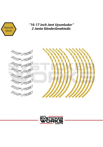 Yamaha Yzf-r3 Yazılı Jant Sticker Dış Ve İç Set Sticker Jant Şeridi Altın