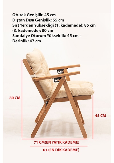 Minderli Loretta Masa Sandalye Seti 4+1 Ahşap Bahçe Balkon Teras Katlanır Set 120x70 Cm Krem