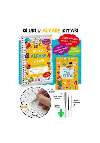 Oluklu Alfabe Kitabı / Uçan Sihirli Kalem Ve Kalem Tutucu Hediyeli / 3+