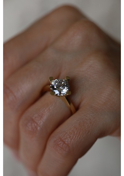 14 Ayar Altın Kalın Kollu Yeşil Tektaş Yüzük Altın