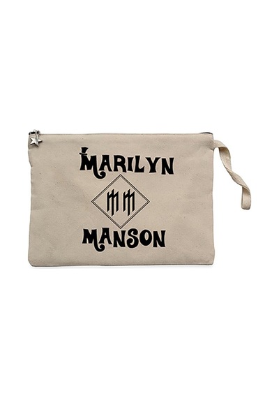 Marilyn Manson Text Krem Clutch Astarlı Cüzdan / El Çantası Krem