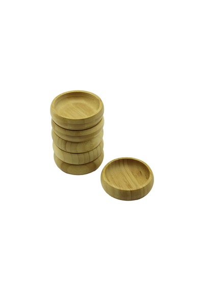 6 Adet - Yuvarlak Ahşap Bambu Çerezlik - Lokumluk Kase Derinlik: 1.7cm - Çap: 8.8cm 5332 0