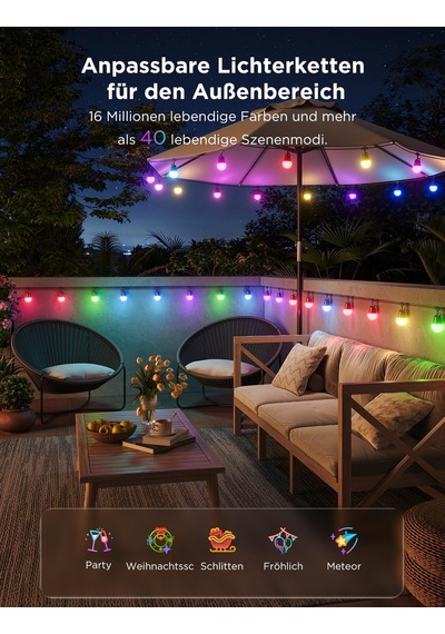 Govee Dış Mekan Led Peri Işıkları 2, 16 Milyon Renk Ve 47 Sahne Moduna Sahip 30m Kısılabilir Rgbıcw Peri Işıkları, Led Başına 100 Lm, Ömrü 25000 Saat, Ip65 Su Geçirmez, Alexa, Google İle Çalışır Siyah