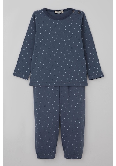 Breeze Erkek Bebek Pijama Takımı Minik Üçgenler Desenli 9 Ay-3 Yaş, Füme Füme