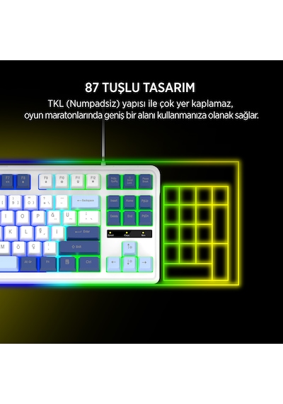 James Donkey Jdk87 Rainbow Mekanik Hisli Membran Türkçe Q Gaming 87 Tuş Klavye Siyah