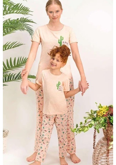 Arnetta Kız Çocuk Kısa Kollu Bisiklet Yaka Kaktüs Desenli Pijama Takım SOMON