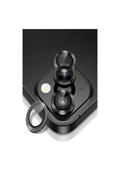 Apple Uyumlu iPhone 13 ile Alüminyum Alaşım Temperli Cam Kamera Lens Koruyucu - Siyah