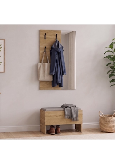 Porto 4 Askılı Aynalı Vestiyer Panosu - Florida Meşe 72x117x3 Cm