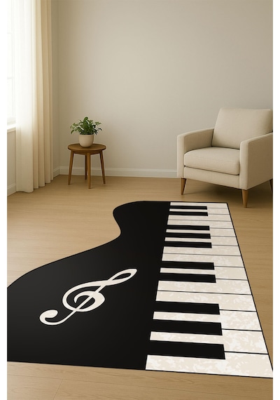 Piano Desenli Lazer Kesim Dijital Baskı Kaymaz Taban Halı H0448 Renkli