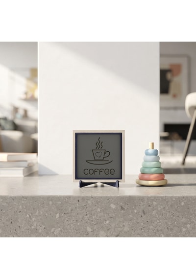 Minimalist Kahve Ve Kalp Simgeli Dekoratif Obje, Yaşam Alanınıza Huzur Katan Parça 10x10 Cm