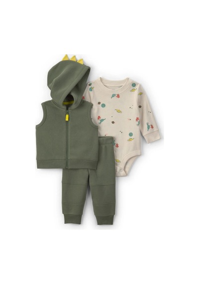Carter's Erkek Bebek 3'lü Kapüşonlu Yelek Alt Takım Yeşil 1w37241
