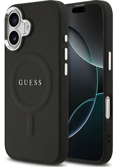 Apple Uyumlu iPhone 17 Kılıf Guess Lisanslı M-safe Şarj Özellikli Klasik Yazı Logolu Pu Deri Kapak Siyah Siyah
