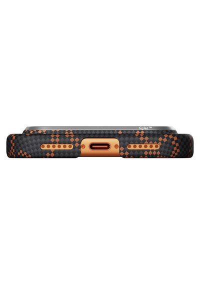 Apple iPhone 17 Pro Kılıf M-safe Uyumlu Aramid Fiber Pitaka Tactile Woven Monogram Serisi Turuncu-siyah Turuncu - Siyah