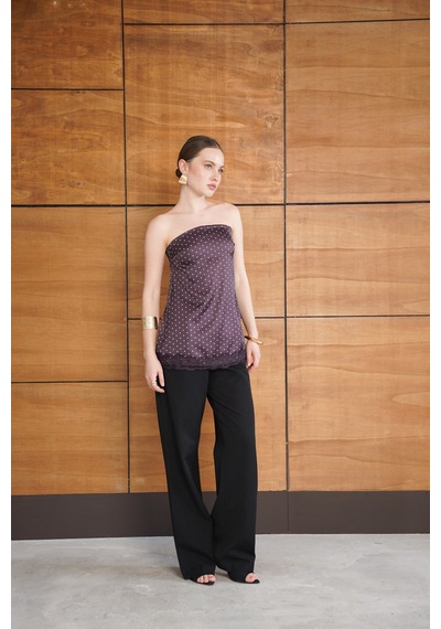 Verymoda Puantiyeli Dantel Detaylı Saten Büstiyer D2963 Kahve