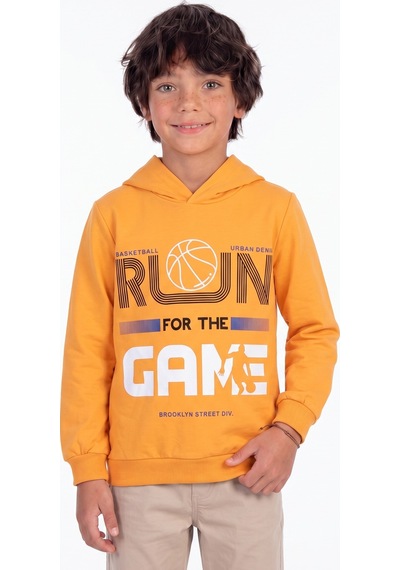 Onloox Erkek Hardal Sarı Erkek Çocuk Hardal Sarı Pamuklu Uzun Kollu Regular Basketbol Baskılı Kapüşonlu Sweatshirt 9 Yaş