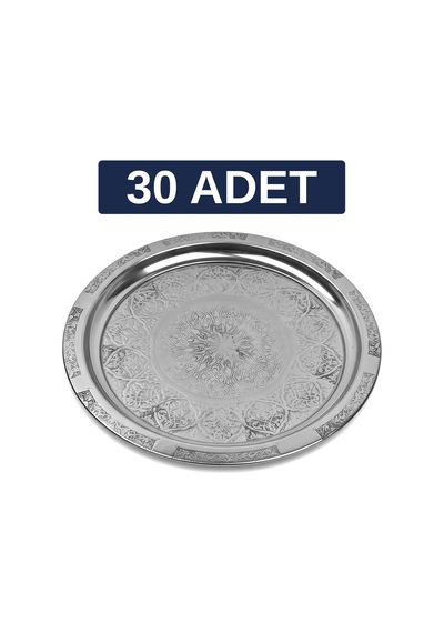 Binbir Trend 27 Cm Otantik Desenli Krom Çelik Kebap, Izgara, Meze Ve Servis Tabağı 30 Adet
