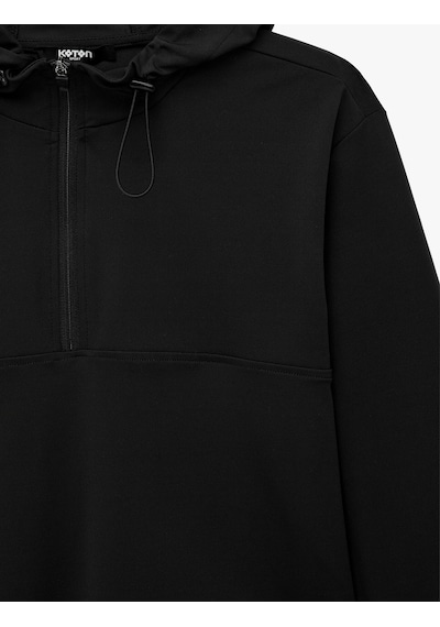 Koton Rahat Kalıp Yarım Fermuarlı Stoperli Kapüşonlu Uzun Kollu Spor Sweatshirt Siyah 7wak10190nk Koton Rahat Kalıp Yarım Fermuarlı Stoperli Kapüşonlu Uzun Kollu Spor Sweatshirt Siyah 7wak10190nk