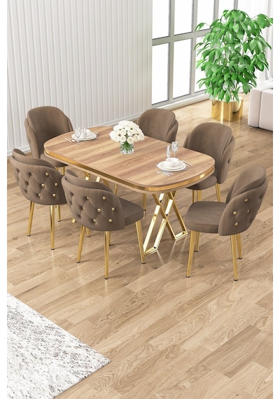 Canisa Zae Serisi 90x168 Lak Panel Hazar Gold Ayak Masa Takımı 6 Kahve Sandalye Hazar Masa Kahve Sandalye Ayaklar Gold Canisa Zae Serisi 90x168 Lak Panel Hazar Gold Ayak Masa Takımı 6 Kahve Sandalye Hazar Masa Kahve Sandalye Ayaklar Gold