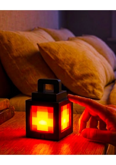 Minecraft Fener Gece Lambası Piksel Tasarımlı Led Masaüstü Dekor Işığı Siyah